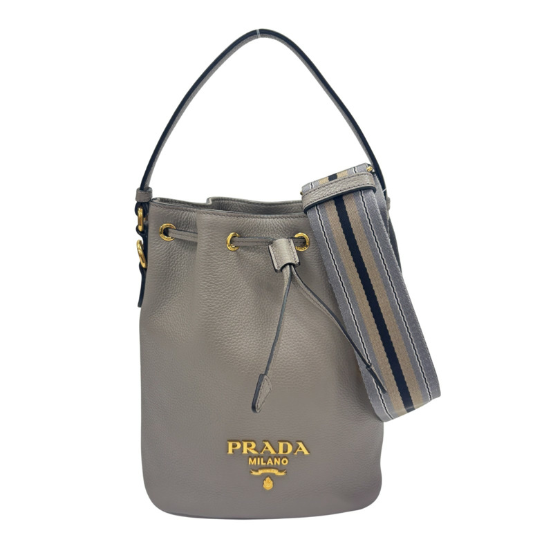 灰色 牛皮 水桶包 兩用包【PRADA 普拉達】 1BE072-0