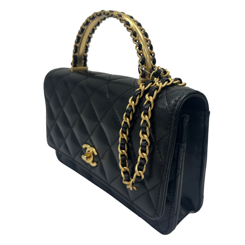 黑色 菱格紋牛皮 Top Handle WOC 兩用包 金釦 【CHANEL 香奈兒】 AP2804-1