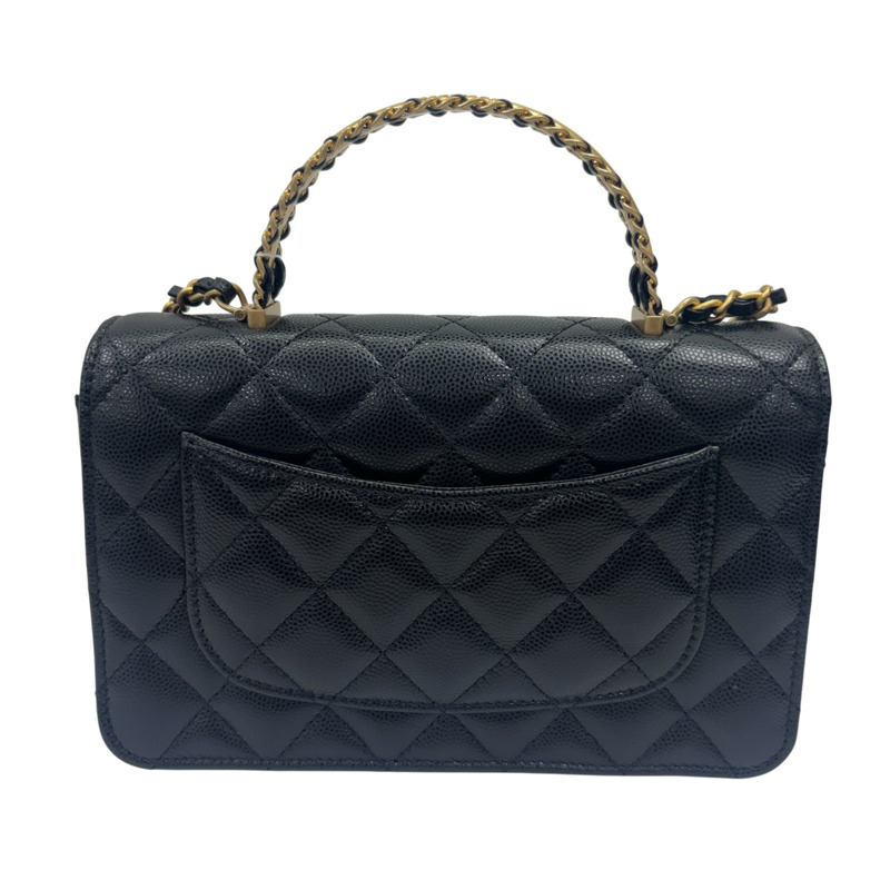 黑色 菱格紋牛皮 Top Handle WOC 兩用包 金釦 【CHANEL 香奈兒】 AP2804-2
