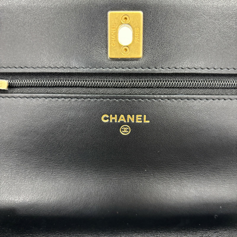 黑色 菱格紋牛皮 Top Handle WOC 兩用包 金釦 【CHANEL 香奈兒】 AP2804-8