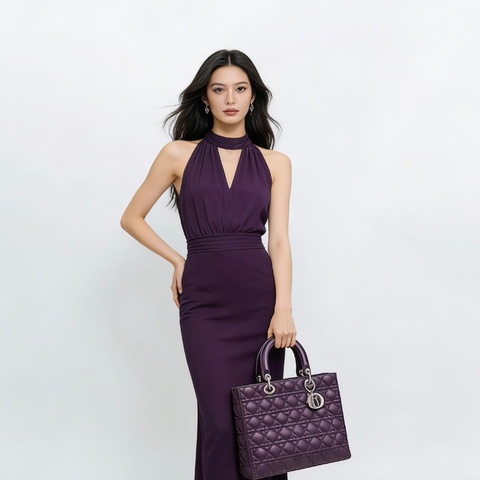 DIOR LadyDior紫銀七格黛妃手提肩背斜背包32*25*11 98新配件塵袋