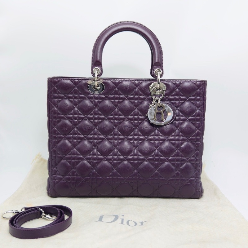 DIOR LadyDior紫銀七格黛妃手提肩背斜背包32*25*11 98新配件塵袋-1
