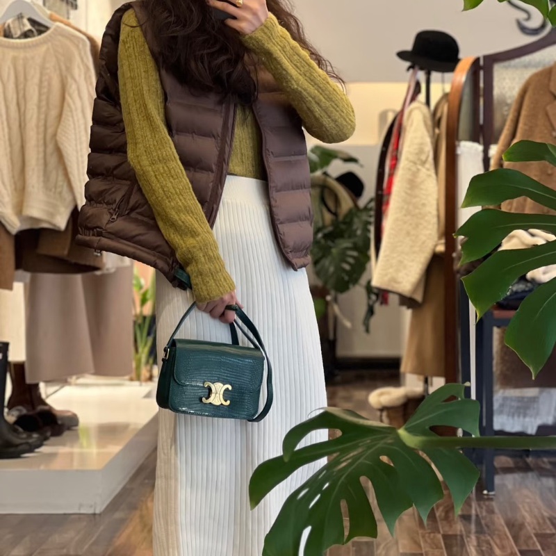 CELINE 凱旋門teen寶石綠蛇皮肩背斜背包18.5*14*5 98新配件塵袋-0