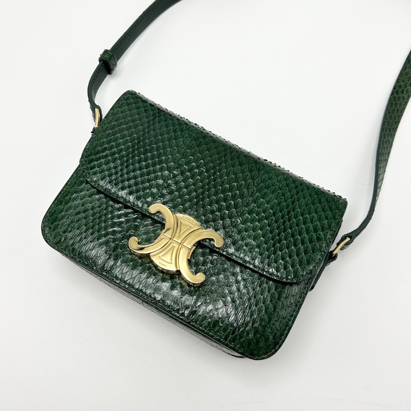 CELINE 凱旋門teen寶石綠蛇皮肩背斜背包18.5*14*5 98新配件塵袋-5