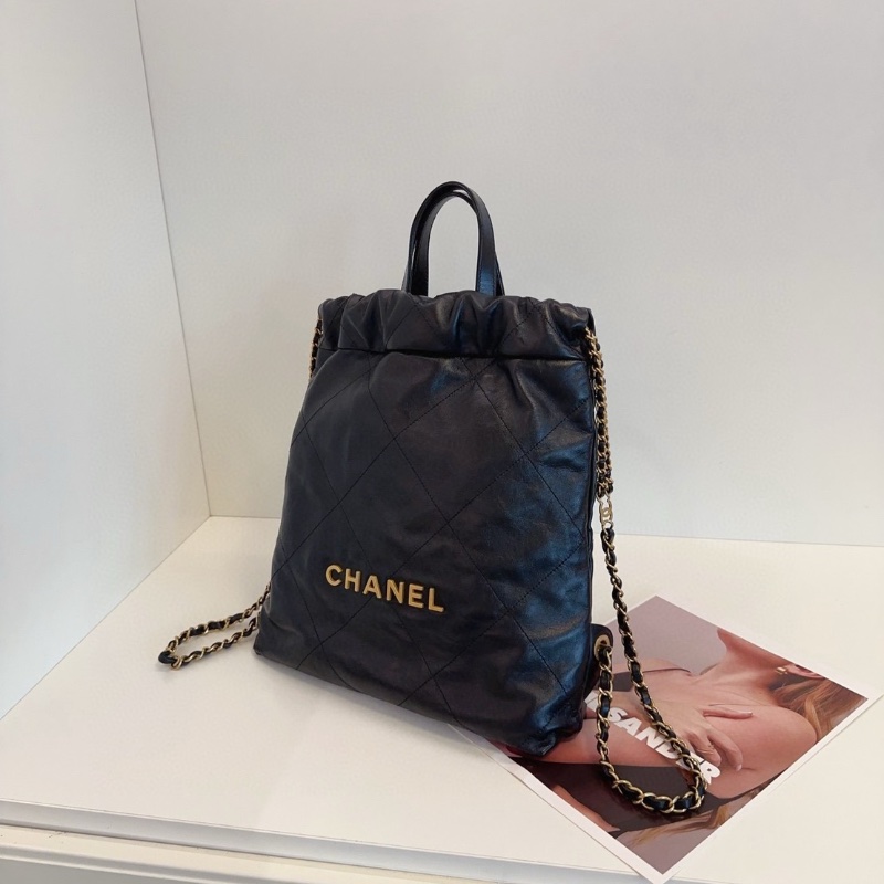 Chanel 22Bag黑金抽繩後背包芯片款小號30*33*8 cm 98新配件塵袋-4