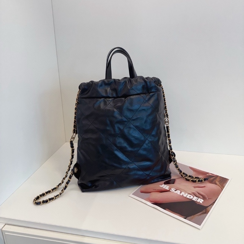Chanel 22Bag黑金抽繩後背包芯片款小號30*33*8 cm 98新配件塵袋-5