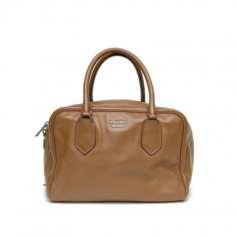 PRADA 棕色牛皮銀扣Inside夾心手提包中號