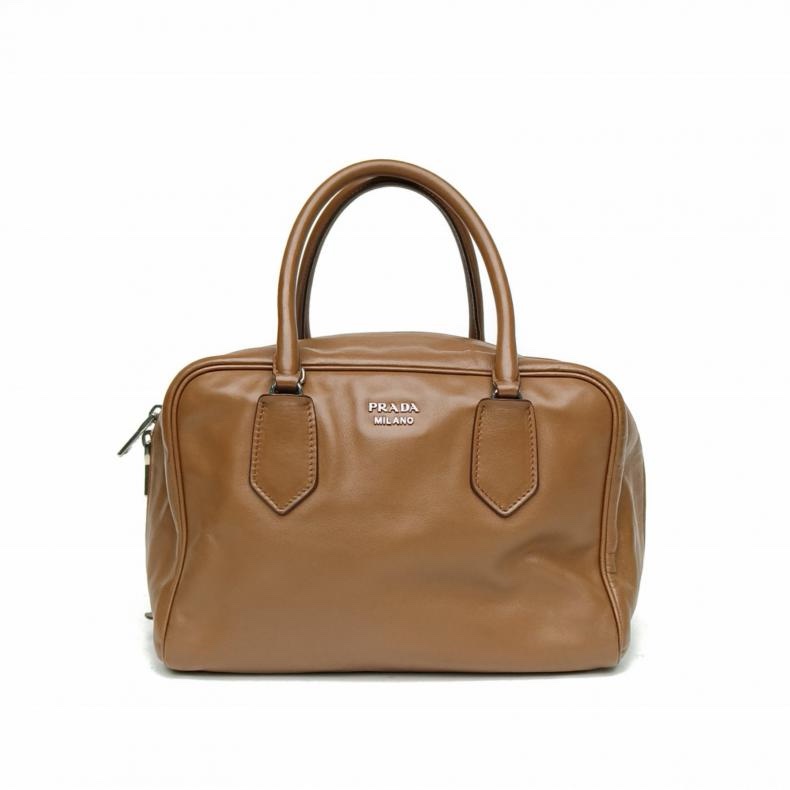 PRADA 棕色牛皮銀扣Inside夾心手提包中號-0