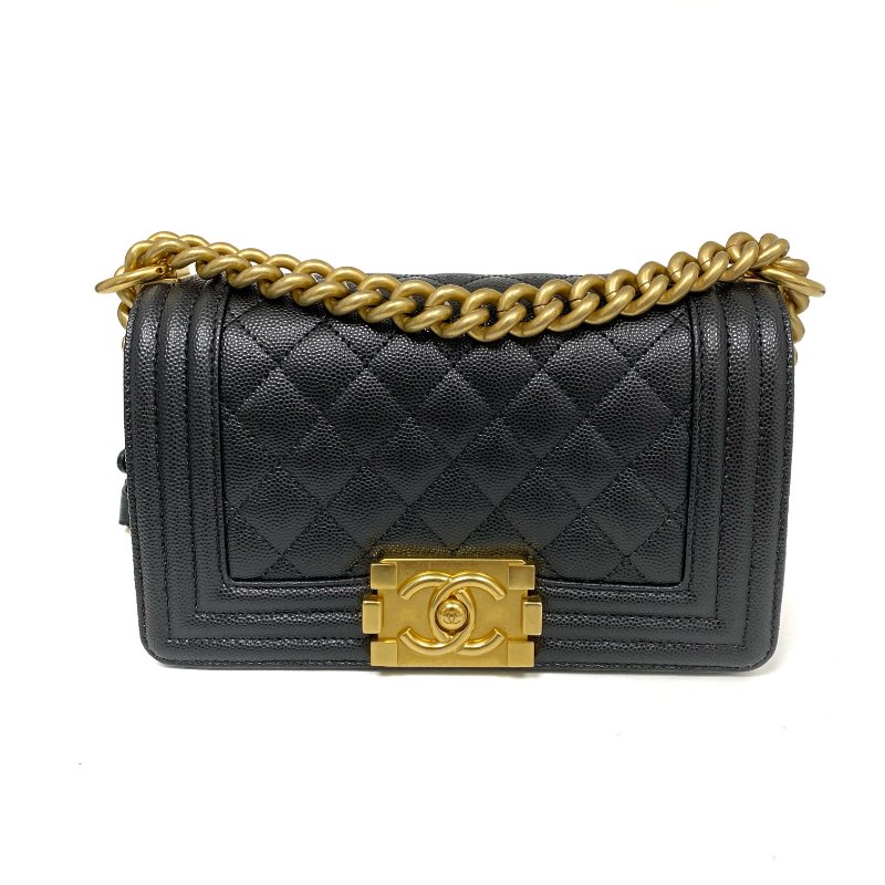 △ Chanel 香奈兒 20CM Black Caviar Skin Gold Tone Metal Boy Chain Shoulder Bag 黑色粒紋小牛皮金色金屬鎖鏈肩背袋 - 257027150-1