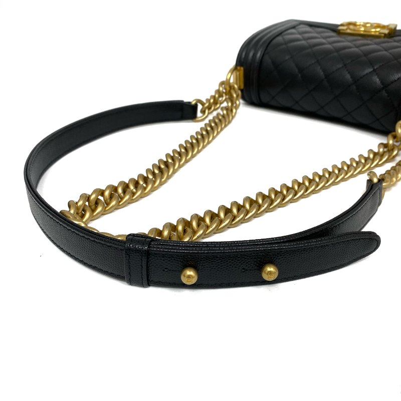 △ Chanel 香奈兒 20CM Black Caviar Skin Gold Tone Metal Boy Chain Shoulder Bag 黑色粒紋小牛皮金色金屬鎖鏈肩背袋 - 257027150-7