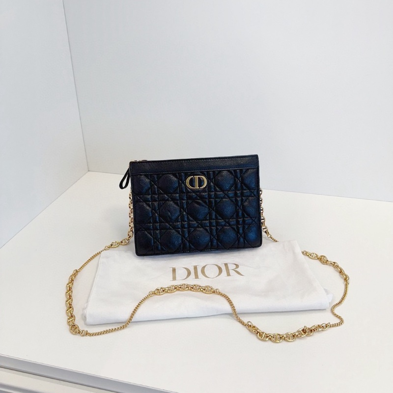Dior Caro 黑金藤格紋 荔枝牛皮鏈條包 19*14*3 98新配件塵袋-2