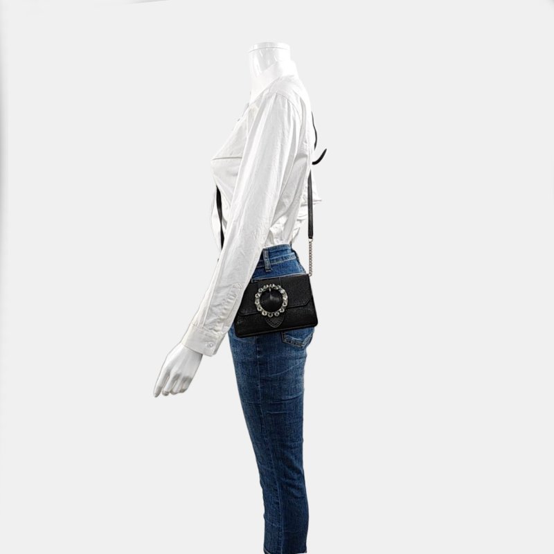 Miu Miu My Miu 黑色牛皮鑲嵌單肩包手拿包斜挎包銀色五金可拆卸肩帶-1