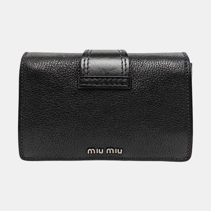 Miu Miu My Miu 黑色牛皮鑲嵌單肩包手拿包斜挎包銀色五金可拆卸肩帶-4