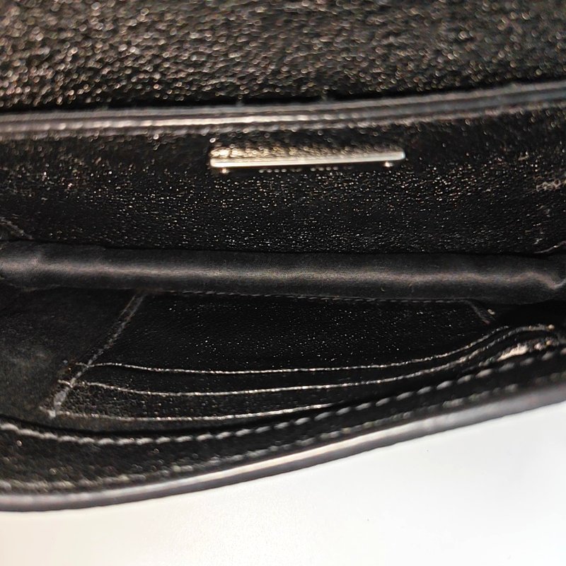 Miu Miu My Miu 黑色牛皮鑲嵌單肩包手拿包斜挎包銀色五金可拆卸肩帶-6