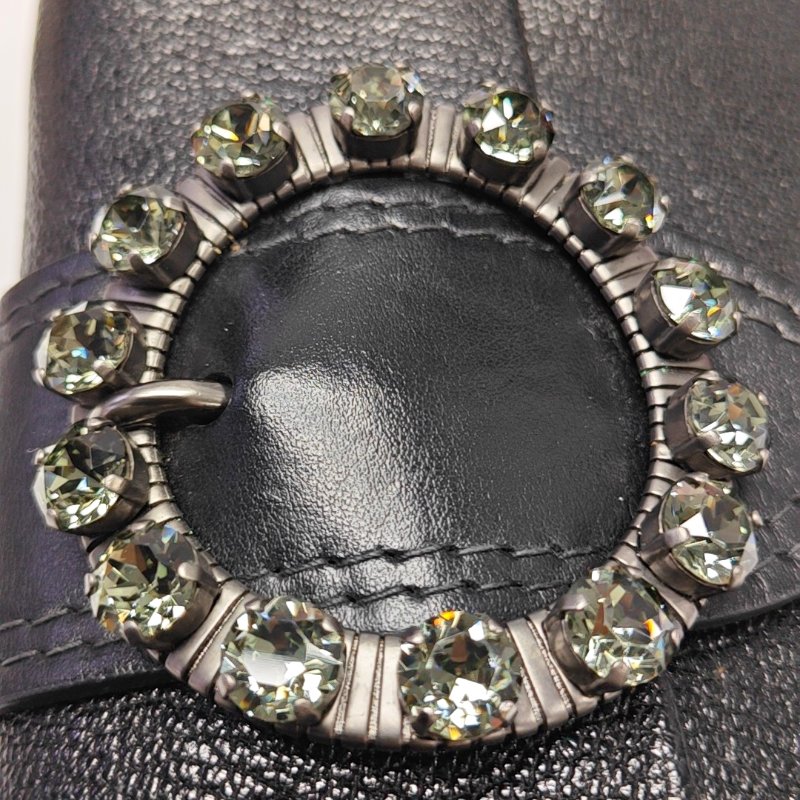 Miu Miu My Miu 黑色牛皮鑲嵌單肩包手拿包斜挎包銀色五金可拆卸肩帶-10