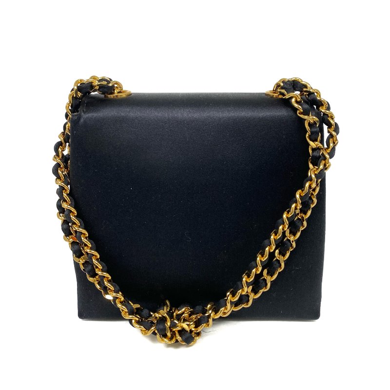 △ Chanel 香奈兒 Black Satin Gold Tone Metal Camellia Chain Handbag No.4 黑色緞面金色金屬山茶花鏈條手袋 No.4 -257027716-2