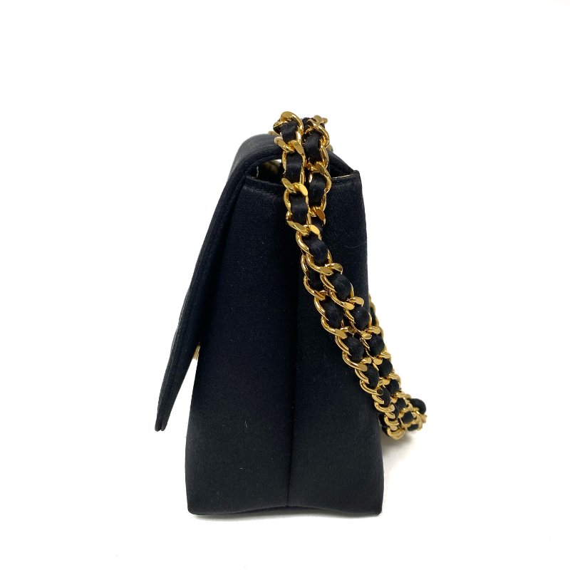 △ Chanel 香奈兒 Black Satin Gold Tone Metal Camellia Chain Handbag No.4 黑色緞面金色金屬山茶花鏈條手袋 No.4 -257027716-3