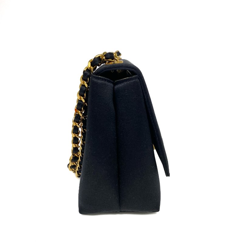 △ Chanel 香奈兒 Black Satin Gold Tone Metal Camellia Chain Handbag No.4 黑色緞面金色金屬山茶花鏈條手袋 No.4 -257027716-4