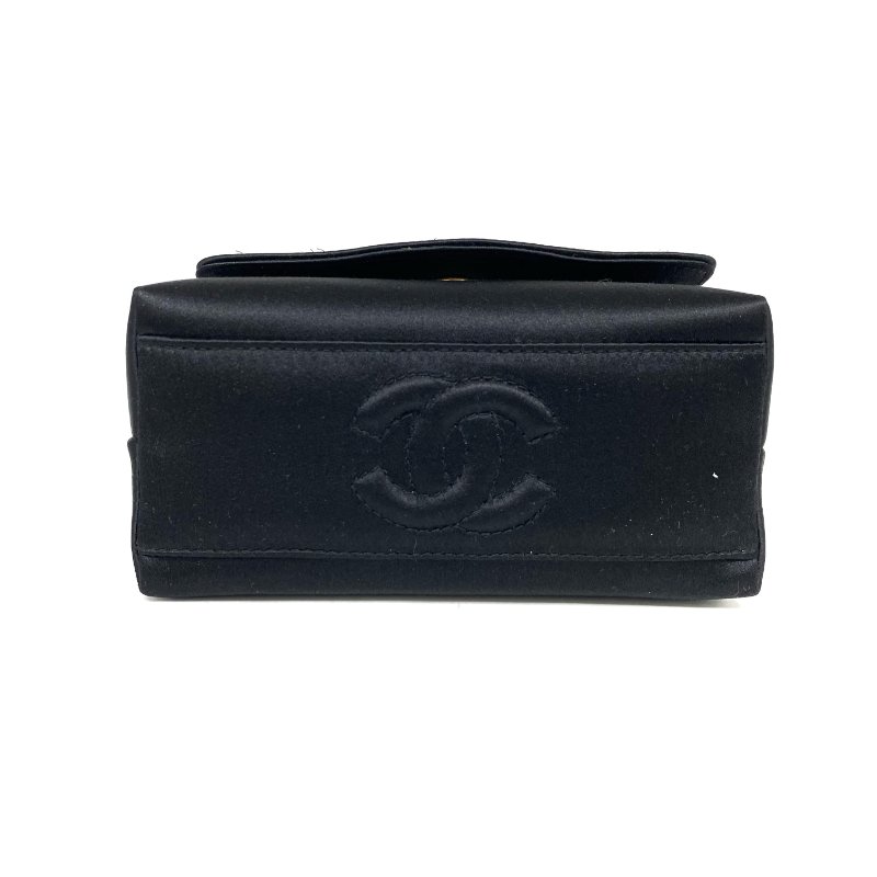 △ Chanel 香奈兒 Black Satin Gold Tone Metal Camellia Chain Handbag No.4 黑色緞面金色金屬山茶花鏈條手袋 No.4 -257027716-5