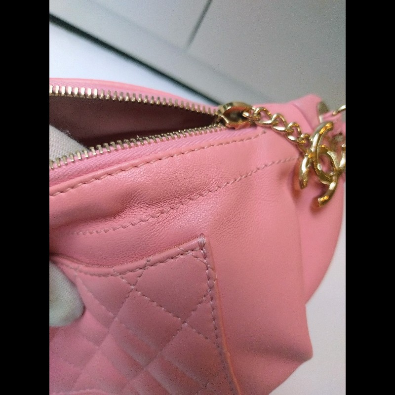 Chanel 粉色皮菱格腰包/胸口包-7