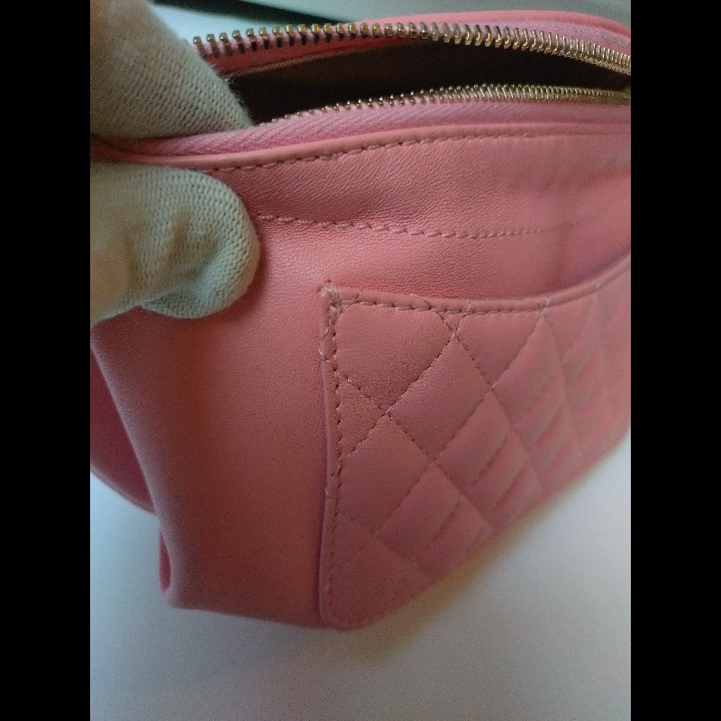 Chanel 粉色皮菱格腰包/胸口包-8