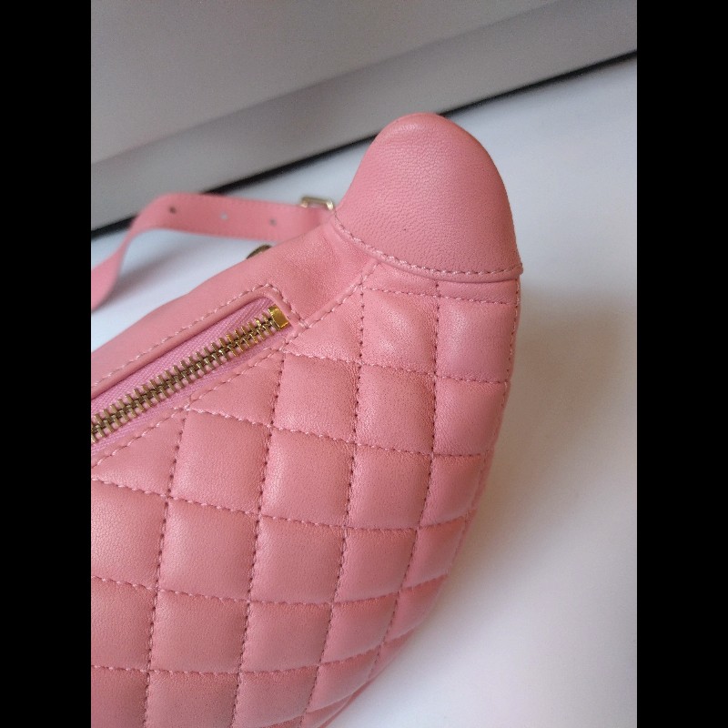 Chanel 粉色皮菱格腰包/胸口包-10