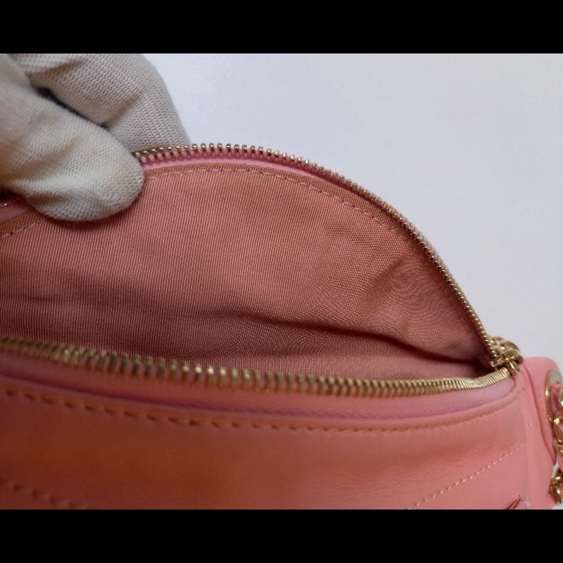 Chanel 粉色皮菱格腰包/胸口包-14