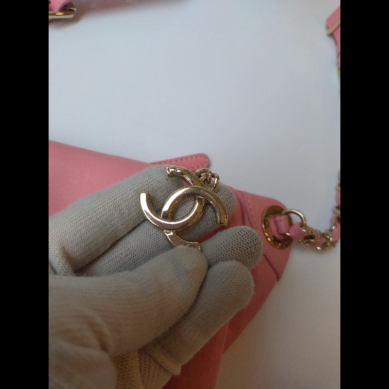 Chanel 粉色皮菱格腰包/胸口包-23