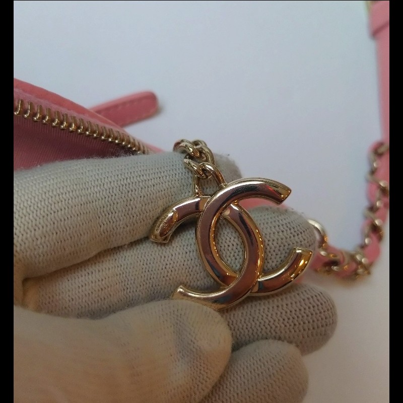 Chanel 粉色皮菱格腰包/胸口包-27