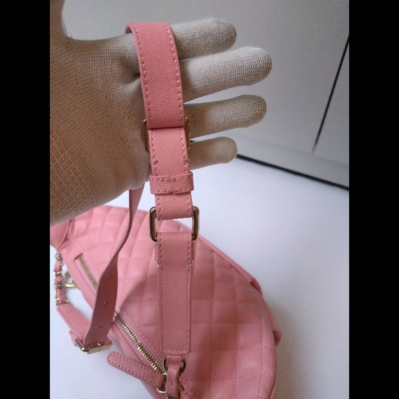 Chanel 粉色皮菱格腰包/胸口包-28