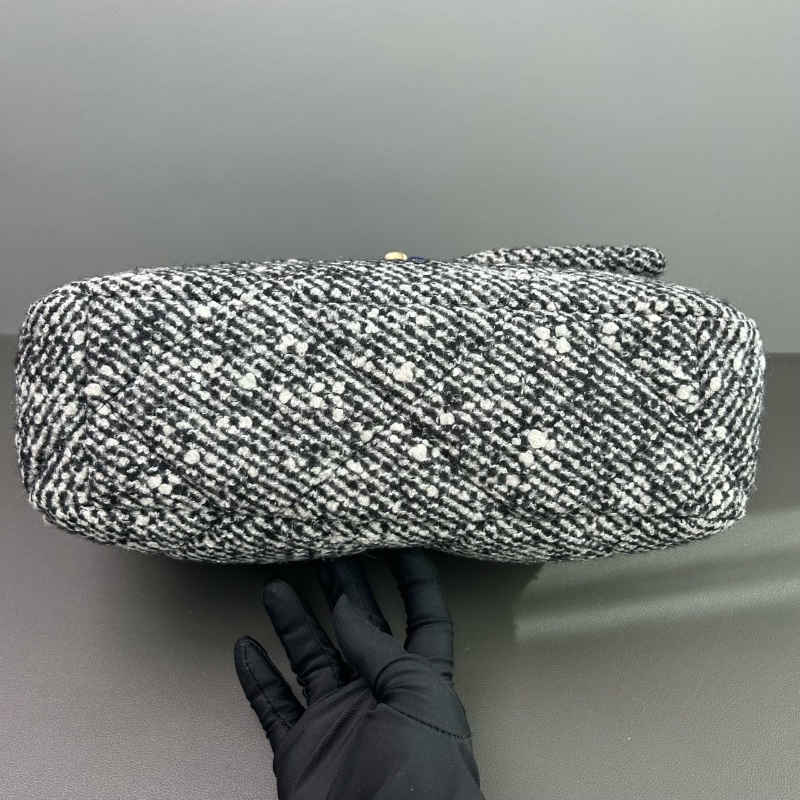 Chanel 19bag大號牛皮毛呢菱格皮穿鏈條雙C鎖扣肩背斜背手提包 芯片款30*21*9 98新配件塵袋-4