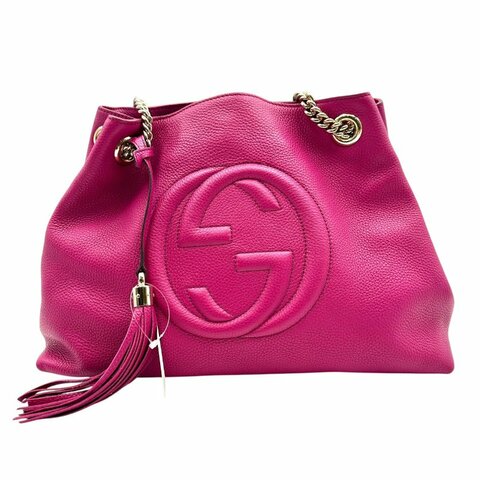 【美收精品】GUCCI 桃紅色大雙G粒面粉色手提包 C-159【隔月月中將轉賣至日本 上架期限30天】