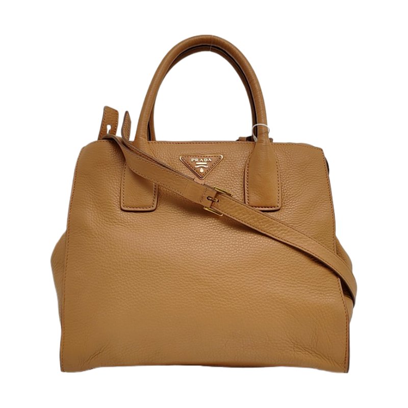 PRADA托特包棕色牛皮單肩包手提包斜挎包可拆卸肩帶-0