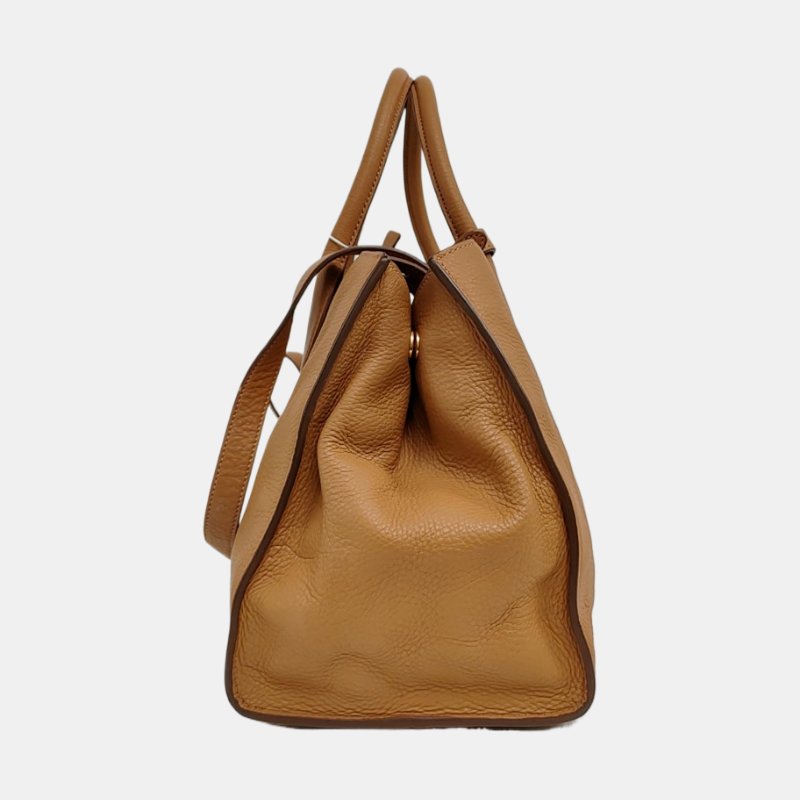 PRADA托特包棕色牛皮單肩包手提包斜挎包可拆卸肩帶-2