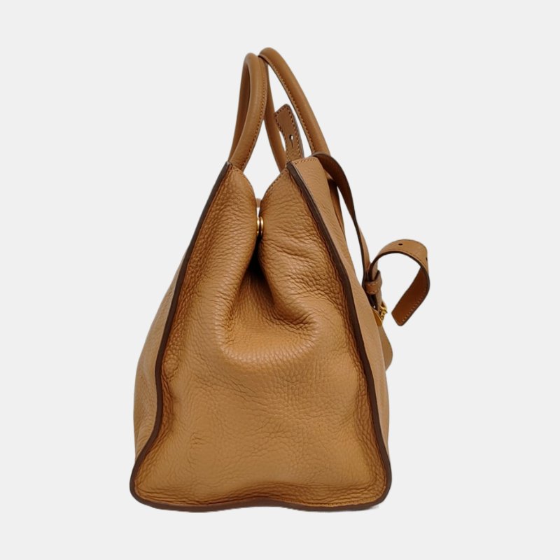 PRADA托特包棕色牛皮單肩包手提包斜挎包可拆卸肩帶-3