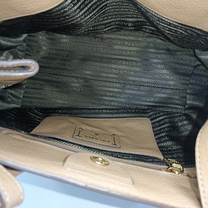 PRADA托特包棕色牛皮單肩包手提包斜挎包可拆卸肩帶-6