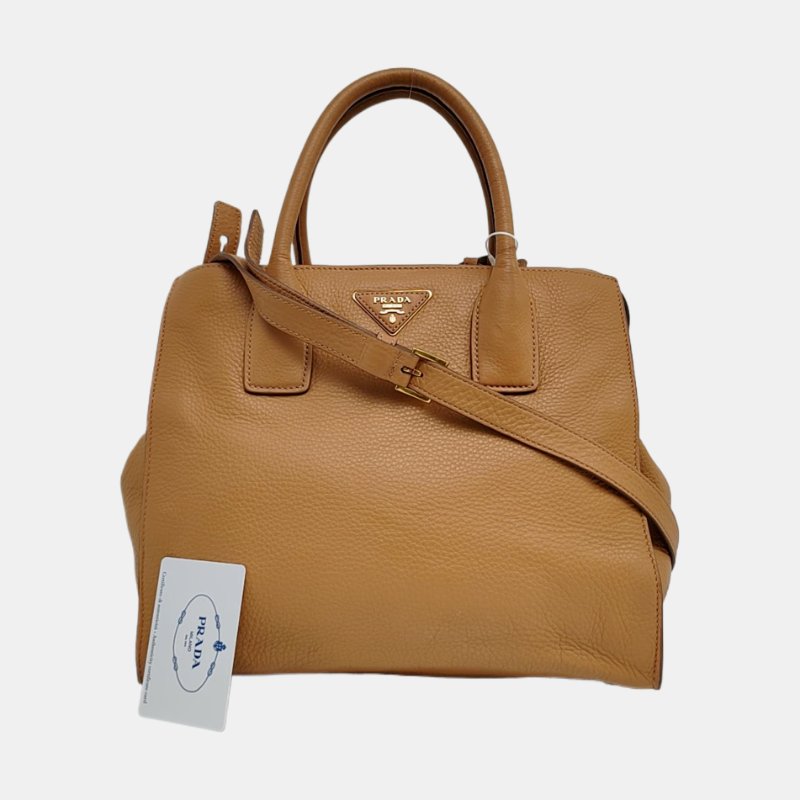 PRADA托特包棕色牛皮單肩包手提包斜挎包可拆卸肩帶-7