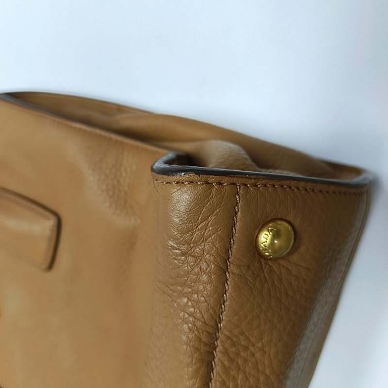 PRADA托特包棕色牛皮單肩包手提包斜挎包可拆卸肩帶-14