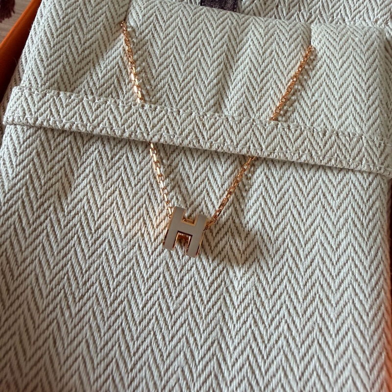 Hermes mini pop h 項鍊 奶茶 白色 混色 玫瑰金-0