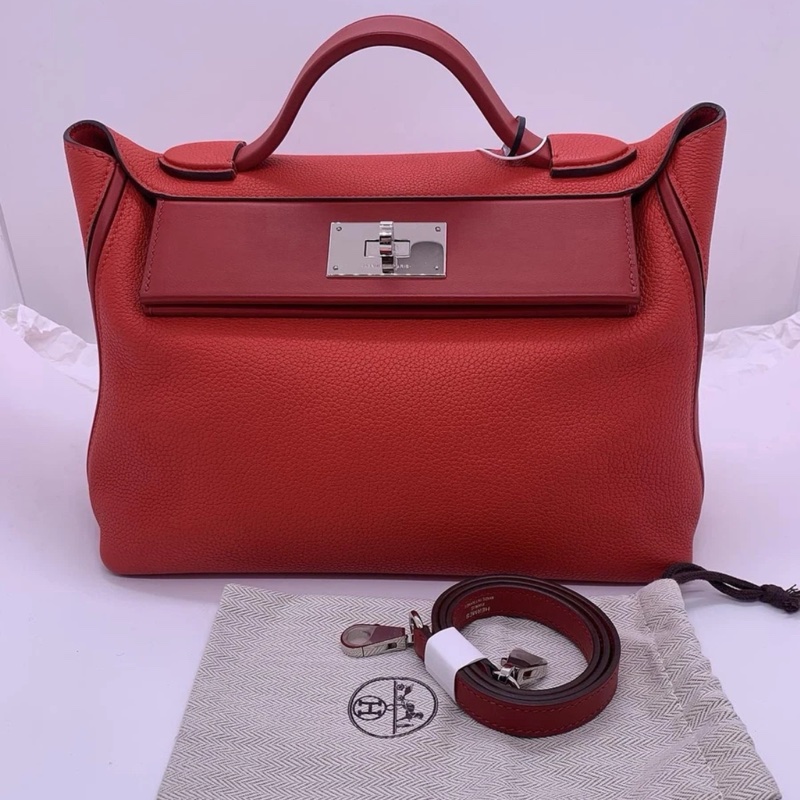 Hermes愛馬仕2424小號心桃紅扣d刻 單肩手提包 多種背法-0