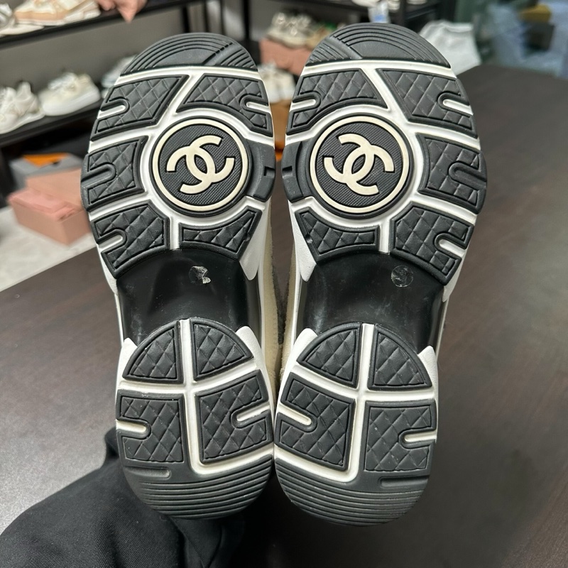 Chanel香奈兒毛呢徽標熊貓運動鞋 白灰色 36碼-7