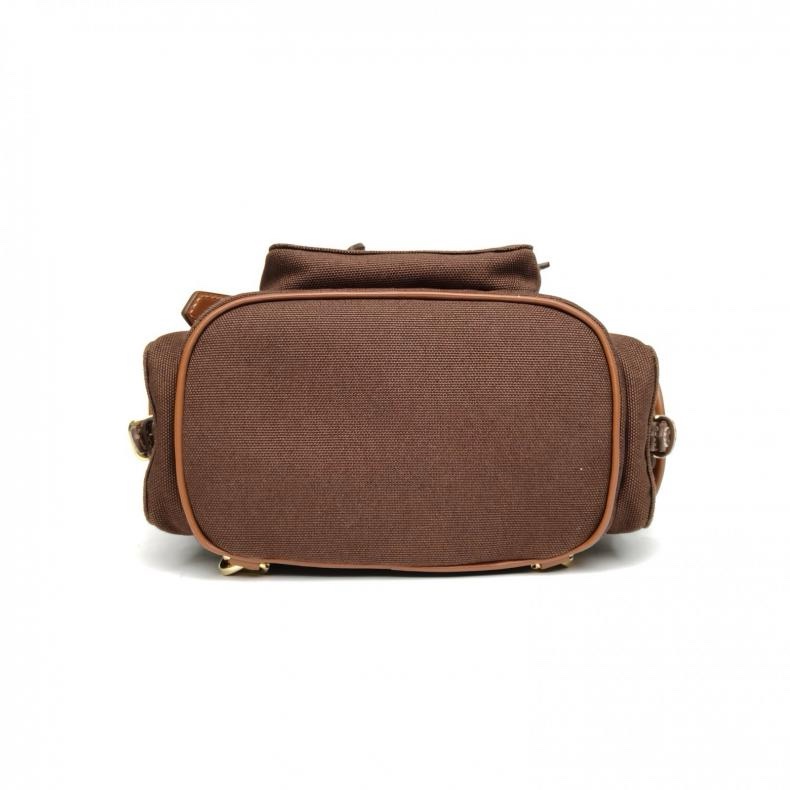 MIUMIU 字母徽標標識拼皮革雙肩包小號棕色帆布-3