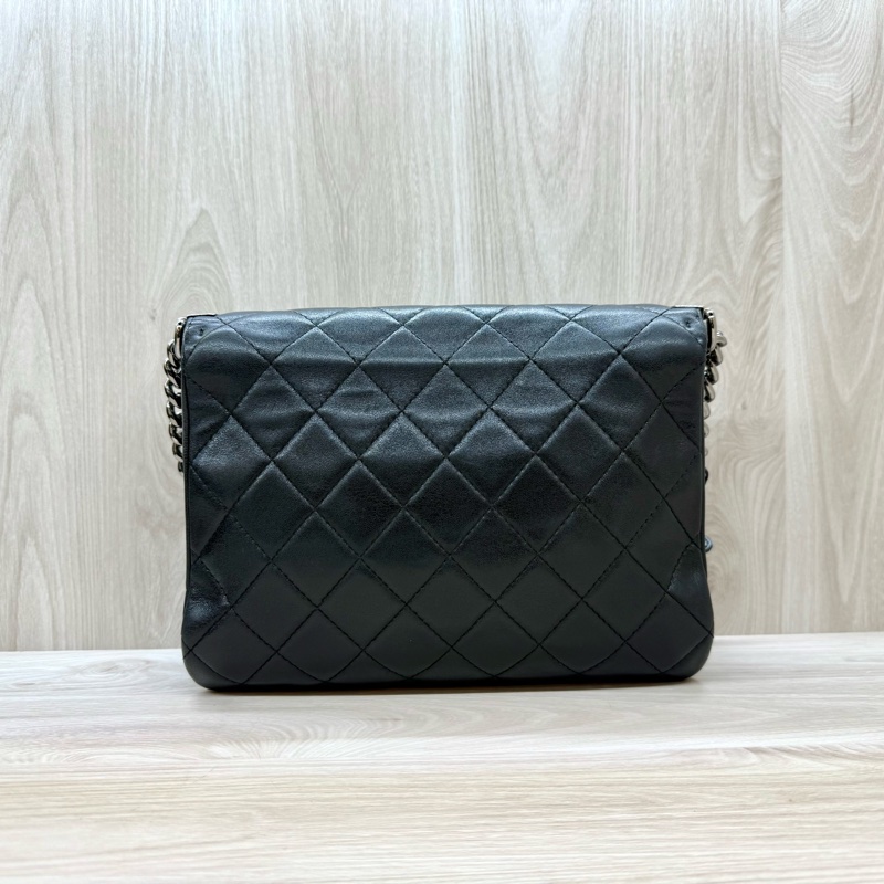 CHANEL黑銀羊皮BOY三層斜背包A65442-1