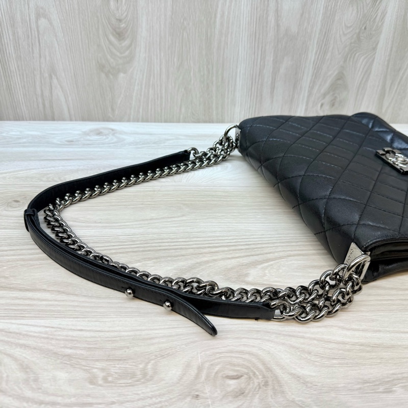 CHANEL黑銀羊皮BOY三層斜背包A65442-8