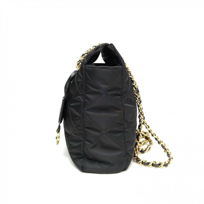 PRADA Chaine再生尼龍托特包黑色尼龍金扣肩背包-1