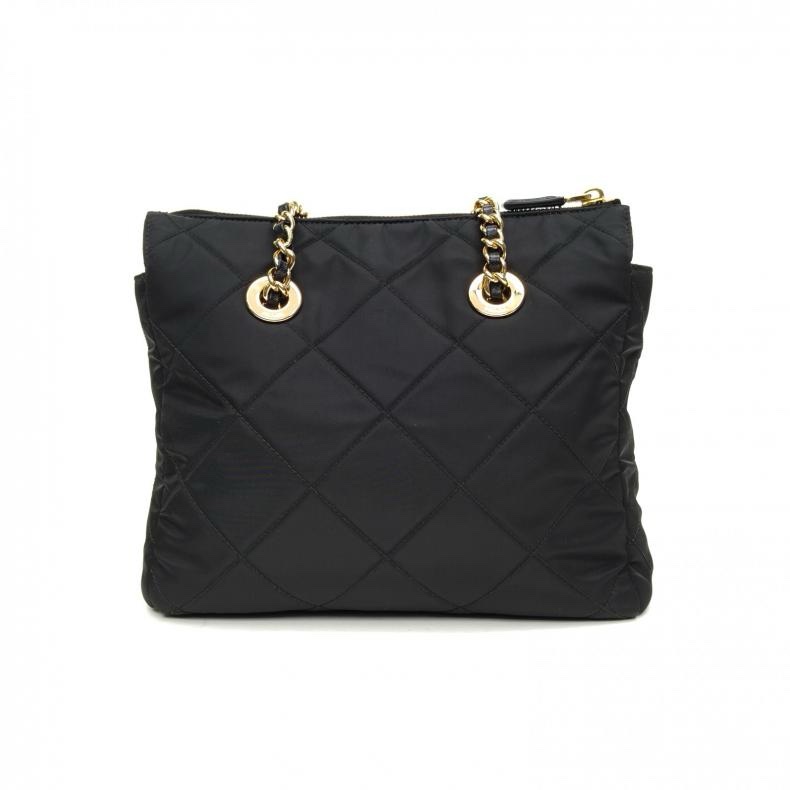 PRADA Chaine再生尼龍托特包黑色尼龍金扣肩背包-2