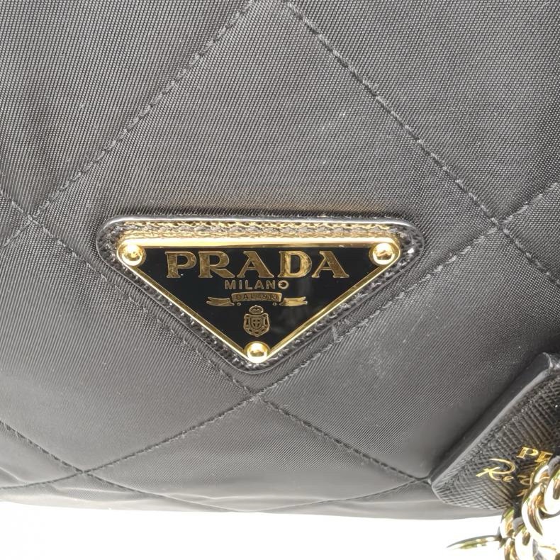 PRADA Chaine再生尼龍托特包黑色尼龍金扣肩背包-5