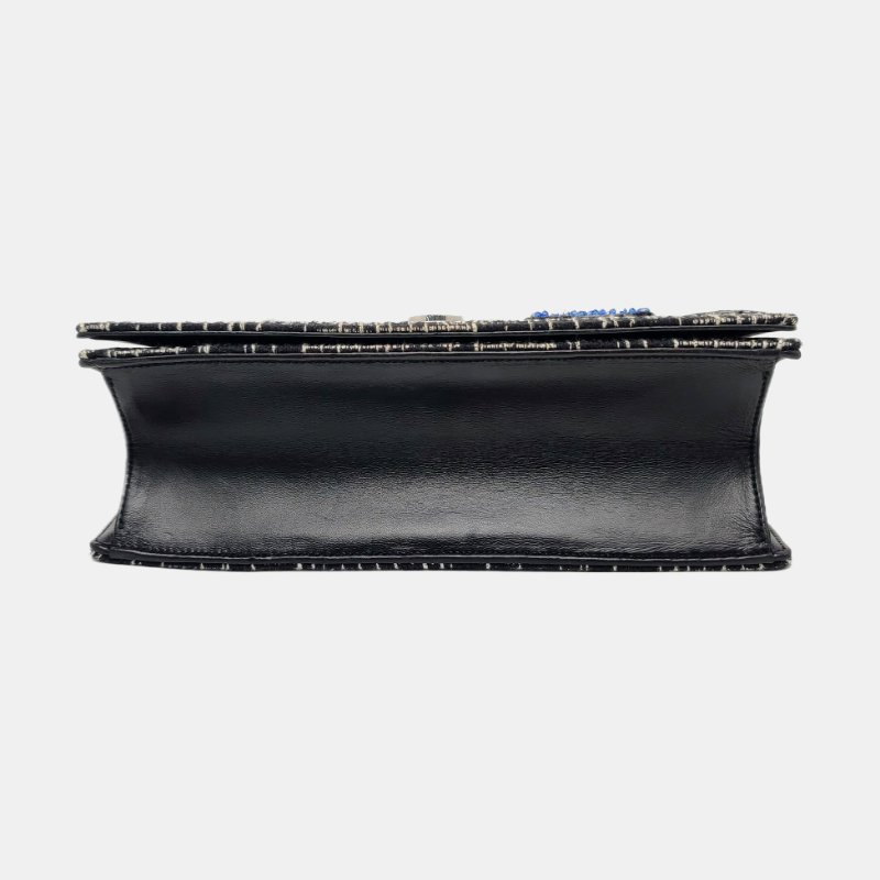 DIOR黑色織物拼貼盾牌包單肩包斜挎包銀色五金可拆卸肩帶-5