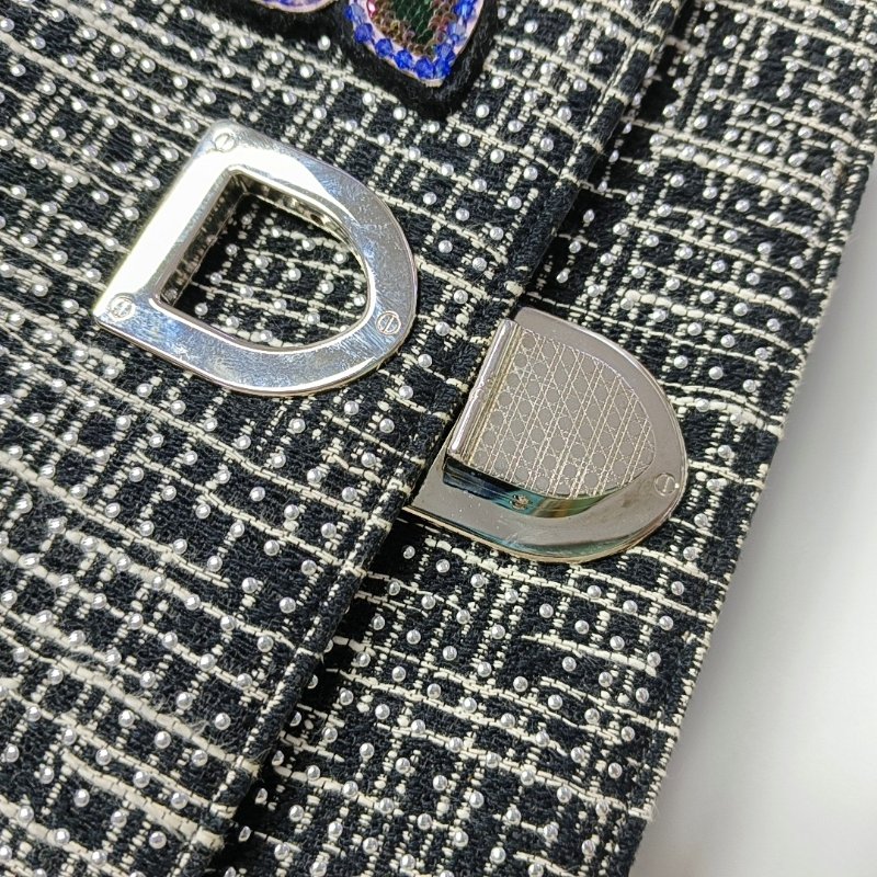 DIOR黑色織物拼貼盾牌包單肩包斜挎包銀色五金可拆卸肩帶-10