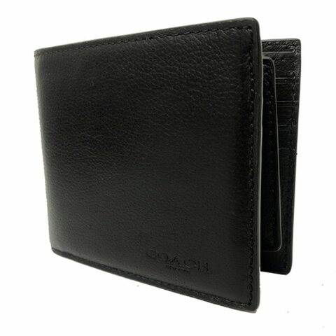 【全新】COACH 男款素面牛皮8卡附活動證件夾短夾(黑)